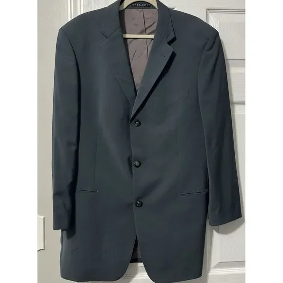 HUGO BOSS 2 Piece Suit 44 L Einstein Sigma 3‎ Button Cerutti 1881 Blue Green